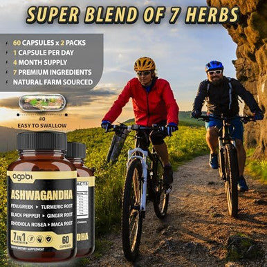 2 Packs 60 Capsules - 8050Mg Ashwagandha Extract Supplement - 7In1 With Fenugreek, Maca, Turmeric, Rhodiola, Ginger & Black Pepper - Spirit, Immune & Energy Support - 4 Month Supply