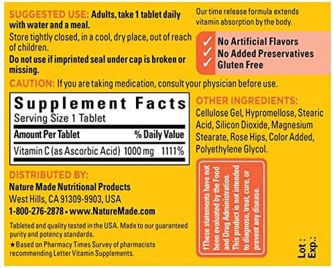 Nature Made Vitamin C 1000 Mg Time Release Tablets With Rose Hips 60 Count (Packaging May Vary)