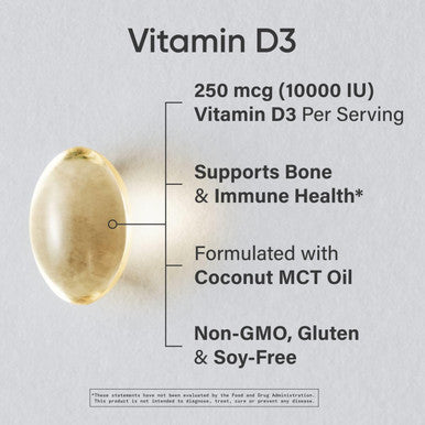 Sports Research Vitamin D3 10,000 Iu With Coconut Mct Oil - High Potency Vitamin D Supplement For Immune and Bone Support Non-Gmo Verified, Gluten & Soy 250Mcg, 120 Liquid Softgels