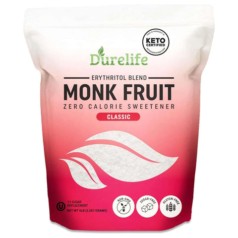Durelife Golden Monk Fruit Sweetener, 1:1 Sugar Replacement, Keto Diet Friendly, Zero Calorie, Kosher Sugar Substitute, Golden - 10 lb Bulk Size
