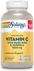 Solaray Vitamin C 1000Mg Timed Release Capsules With Rose Hips & Acerola Bioflavonoids, Two-Stage For High Absorption & All Day Immune Function Support, 60 Day , 275 Servings, 275 Vegcaps