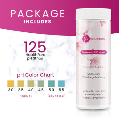 Healthfare Feminine Ph Checker Test Strips To Monitor Intimate Health, Balance Ph Level 3.0-5.5 | Accurate Test Kit For Women'S Vaginal Alkalinity & Acidity Balance [125 Strips]