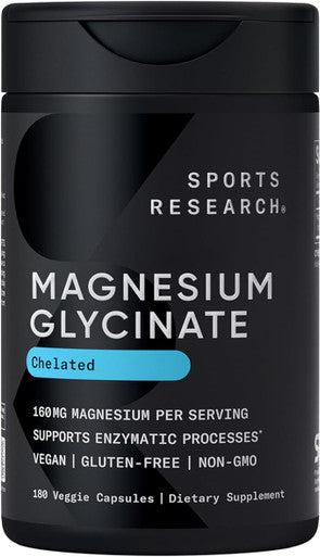 Sports ResearchÃ‚Â® Magnesium Glycinate - Supports Restful Sleep & Enzymatic Processes - 160 mg Chelated Magnesium - Vegan Capsule - 180 Count