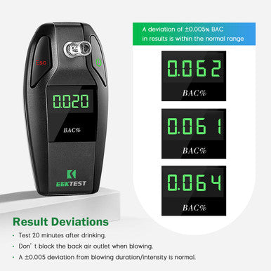 Eektest Breathalyzer High-Precision Portable Alcohol Tester With Usb Charging Lcd Display 10 Mouthpieces & Carrying Case (Black 1)
