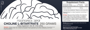 Choline LBitartrate Powder 250 Grams Choline Supplement Brain Health Supplement Supports Cognitive Function Mental Performance and Physical Endurance
