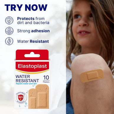 Elastoplast Water Resistant Plastic Plasters (20 Plasters), Dirt And Water-Resistant Plasters, Plasters Waterproof, First Aid Plasters, Strong Adhesion With Non-Stick Wound Pad, Breathable Material,