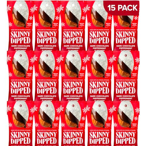 SkinnyDipped Dark Chocolate Peppermint Covered Almonds, Healthy Snack, Plant Protein, Gluten Free, 1.2 Ounce (Pack of 15)