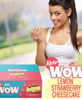 ANS Performance KetoWow Bars - Low Carb Protein Bars - Keto-Friendly - 3g Net Carbs & 1g Sugar - Gluten Free - Naturally Sweetened Nutrition Bars - Lemon Strawberry Cheesecake, 12 x 40g Bars Per Box
