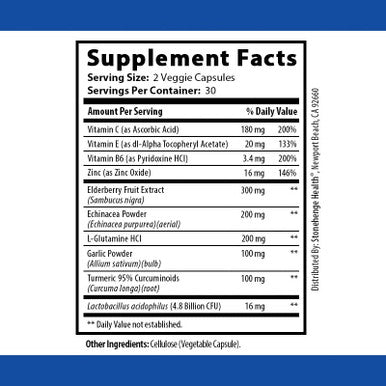 Stonehenge Health Dynamic Immunity Daily Supplement 10-In-1 Immune Boosters Zinc, Elderberry, Echinacea, Vitamin C & Probiotic L. Acidophilus ÃƒÂ¢Ã¢â€šÂ¬Ã¢â‚¬Å“ Supports Immune System & Respiratory Health, 60 Capsules