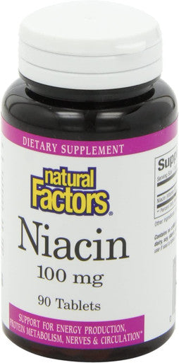 Natural Factors Vitamin B3 Niacin 100mg Tablets 90Count Pack of 2