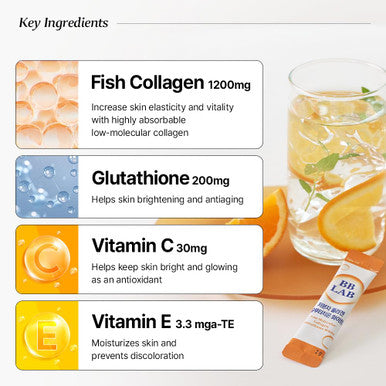 BB LAB Collagen Glutathione White Low Molecular Korean Stick Supplement Fish Peptides Vitamin C Vitamin E Glutathione Fast abosorption Orange Flavor