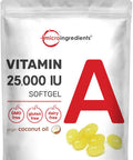 Micro Ingredients Maximum Strength Vitamin A 25000 IU | 500 Softgels with Coconut Oil for Better Absorption | Essential Vitamins for Vision Growth & Reproduction | Non-GMO Easy to Swallow