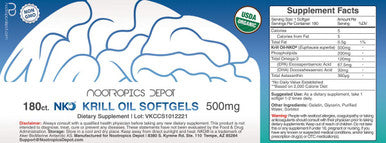 NKO Krill Oil Softgels | 500mg | 180 Count | Contains + EPA and Astaxanthin | Omega 3 Supplement | Nootropic | Supports Cardiovascular + Joint Health