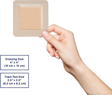 Bordered Silver Silicone Ag Sterile Absorbent Antibacterial Dressing, 4"x 4" (2.5"x 2.5" Pad), 5 dressings/Box, MedHeal by MedvanceTM