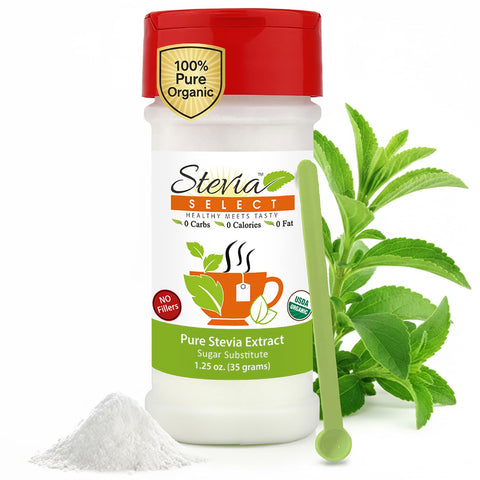 Stevia Select Organic Stevia Powder Sugar Plant Based Stevia Sweetener Non GMO Pure Stevia Extract Sugar Substitute No Additives Zero Calorie 4 Oz