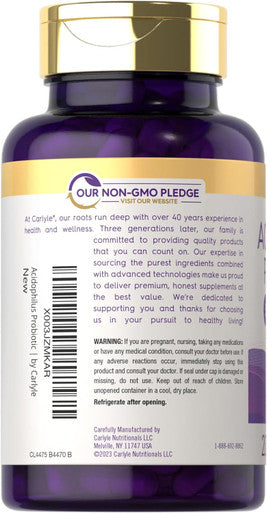 Carlyle Acidophilus Probiotic | 500 Million CFU | 200 Capsules Non-GMO & Gluten | Probiotic for Men & for Women