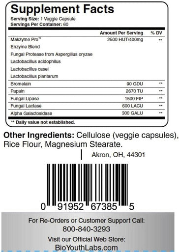 Bioyouth Labs Natural Digestive Enzymes & Probiotic Supplement for Adults 180 Capsules - Nutritious Blend of Digestive Enzymes & Advantage Probiotic for Digestion & Digestive Health.