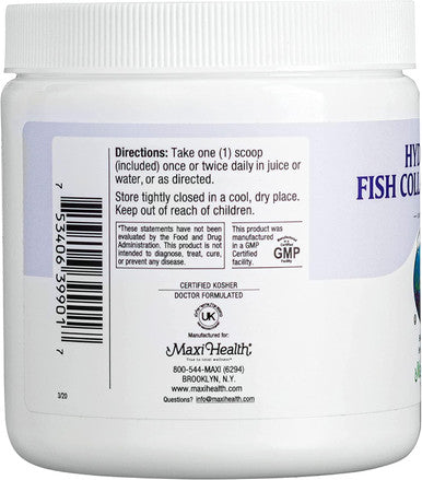 Maxi Health Collagen Powder - Collagen Protein Powder - Marine Collagen Powder for Women & Men - Type I Unflavored Fish Collagen Hydrolyzed Collagen Protein - Hair Growth & Skin Supplement (10.75 oz)