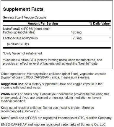 Swanson Prolacto Acidophilus 4 Billion Cfu 60 Veg Capsules (4 Pack)