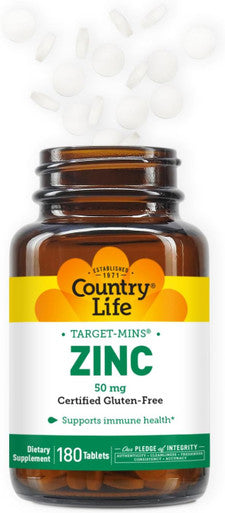 Country Life Target-Mins Zinc 50 Mg 180 Tablets - Zinc Supplements For Immune Health - Zinc 50Mg - Zinc Support