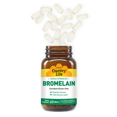 Country Life Bromelain Triple Strength Digestive Enzyme 60 Tablets Certified Gluten Free Certified Vegan Certified Halal Non-Gmo Verified