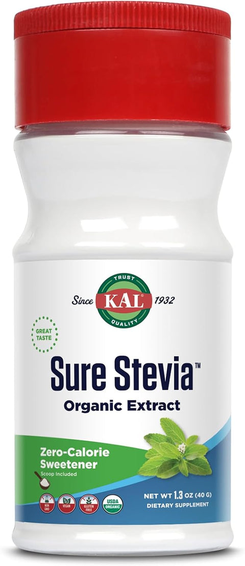 KAL Sure Stevia Extract Powder Low Carb Plant Based Stevia Sweetener Great Taste Zero Calories Zero Sugar Low Glycemic & Perfect for a Keto Diet 60Day Approx. 1820 Servings 3.5oz