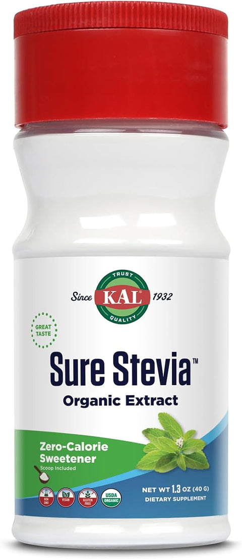 KAL Sure Stevia Extract Powder Low Carb Plant Based Stevia Sweetener Great Taste Zero Calories Zero Sugar Low Glycemic & Perfect for a Keto Diet 60Day Approx. 1820 Servings 3.5oz