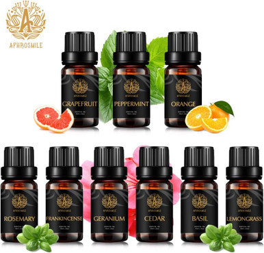 Aromatherapy Rosemary Essential Oil Set for Diffuser, 100% Pure Cedar Essential Oil Kit for Humidifier, 9x10ml Therapeutic Grade Essential Oils Set-Basil, Geranium, Grapefruit, Lemongrass, Orange Oil