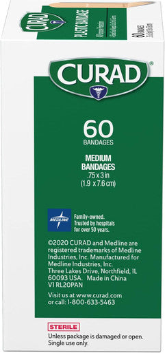 Curad Plastic Adhesive Bandages 3/4 X 3 Inch 60/Box Pack of 6