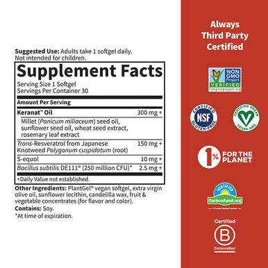 Garden of Life Herbals Menopause Supplement With S-Equol & Trans-Resveratrol For Multi-Symptom Relief Keranat For Thicker Fuller Hair Growth Non-Gmo Gluten-Free Vegan Berry Flavor 30 Servings