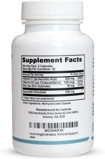 Immune Support, Zinc Quercetin Vitamin C And D Immune Complex, Dihydrate Quercitin Supplements 500 With Zinc Vitamin C D3 For Immunity Support, Vegan Supplement (60 Capsules)
