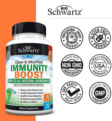 Bioschwartz Immune Support Supplement With Vitamin C 1000Mg Zinc Elderberry Extract Ginger Bee Propolis Beta Carotenes, Immunity Boost For Adults, Immune Defense Antioxidant Vitamins, 90 Capsules