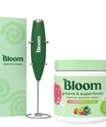 Bloom Nutrition Superfood Greens Powder Digestive Enzymes with Probiotics and Prebiotics Gut Health Bloating Relief Strawberry Kiwi + Milk Frother High Powered Hand Mixer