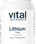 Vital Nutrients Lithium Orotate | Vegan Lithium Supplements for Memory State of Mind and Behavioral Health| 5mg | Gluten Dairy Soy | 90 Capsules