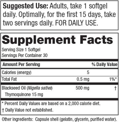 High Potency Black Seed Oil Double Strength Cold Pressed 3 Thymoquinone 500 mg Black Cumin Seed Oil Omega 6 9 Essential Fatty Acids Easy to Swallow Just One Per Day 30 Mini Softgels