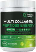 Nature Target Multi-Collagen-Peptides-Powder - Hydrolyzed Collagen With Energy Blend + Multivitamin & Minerals, Supports Energy Skin Hair Nail & Joint, Non-Gmo, 35 Servings
