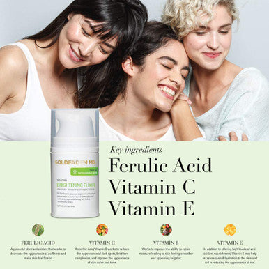 GOLDFADEN MD Brightening Elixir Serum w/Vitamin C Ferulic Acid Vitamin B Vitamin E Helps Aid Against The Appearance Of Photoaging Leaves Skin Feeling Hydrated Looking Radiant 1.0 fl oz