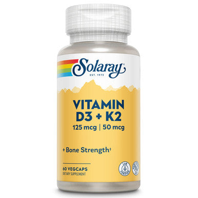 Solaray Vitamin D3 + K2 | for Immune Support, Calcium Absorption, and Support for Healthy Cardiovascular System & Arteries | Non-GMO & No Soy (120 CT)