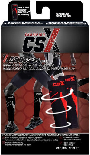 Csx, 15-20 Mmhg Compression Sleeve for Men and Women, Leg Calf Support, Athletic Sport Fit, 1 Count, Red On Black