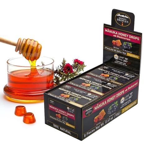 HONEY DROPLET] UMFÃ¢â€žÂ¢10+ (MG 261+) 100% Manuka Honey Drops, Truly Natural from New Zealand, 2 Premium Ingredient, 12 Packs (Ginger Flavor)