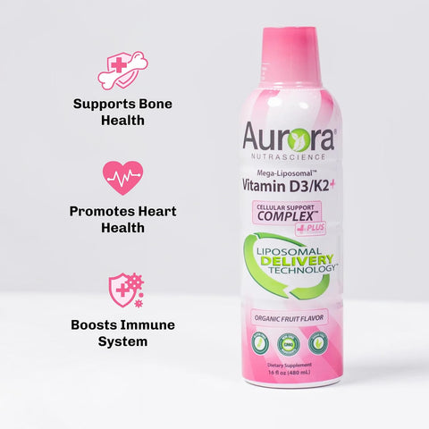 Aurora Nutrascience MegaLiposomal Vitamin D3/K2+ with Vitamin C Organic Fruit Flavor Gluten NonGMO 32 Single Serve Packets 21.7 oz (640 mL)