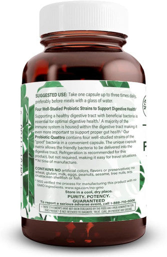 Natural Nutra Probiotic Quattro Supplement For Men & Women, Enhance Your Digestive Function, Improve Your Health, 50 Capsules