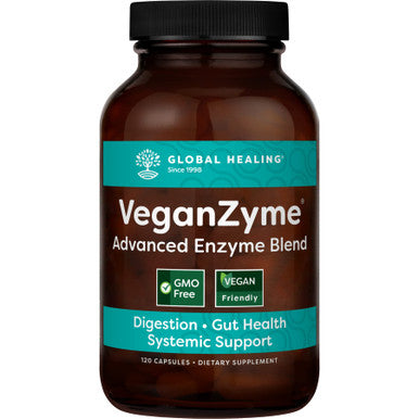 Global Healing Veganzyme - Essential Systemic & Digestive Enzymes Supplement for Pure Healthy Digestion, Immune System Booster, and Natural Gut Health - Occasional Gas & Bloating Relief - 120 Capsules