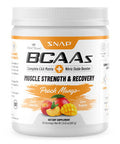 Snap BCAA Powder Essential Amino Supplement with Nitric Oxide Booster - Pre Workout Powder, Recovery Supplements Post Workout, Muscle Strength, BCAA for Women & Men (30 Servings) (Peach Mango)