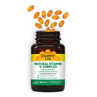 Country Life Natural Vitamin E-Complex 268Mg (400 Iu) With Mixed Tocopherols 90 Softgels Certified Gluten Free