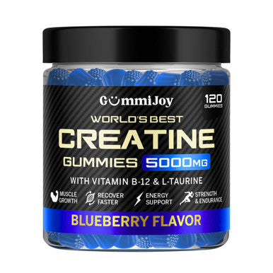 GummiJoy | Creatine Gummies 5000mg | 120 Max Strength Muscle Growth | Recovery Supplements for Men & Women | Creatine Monohydrate Plus B12 and L-Taurine | Blueberry Flavour | 1 Month Supply