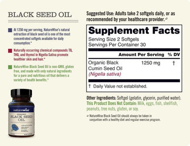 Naturewise Black Seed Oil - 1250Mg Per Serving, 100% Natural Extraction Pure With No Additives, Super Antioxidant Formula
