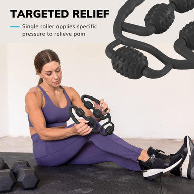 Braceability Handheld Massage Roller - Fit Roller Pro Tool With Trigger-Point Foam Wheels For Sore Muscle Pain, Fascia Cellulite, Deep Tissue Full Body Massager Legs, Shoulders, Neck, Hips Therapy
