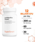 Supersmart Lactobacillus Gasseri 200 mg 6 Billion MicroOrganisms cfu Per Day Restores The Balance of intestinal Microflora Probiotic Strain NonGMO Gluten Free 60 Dr Capsules