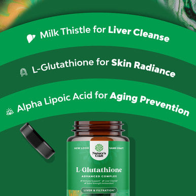 Glutathione Amino Acid Nutritional Supplement - Pure Glutathione Supplements for Liver Support - L Glutathione Pills with Glutamic Acid and Milk Thistle Seed Extract for Anti Aging and Immune Support